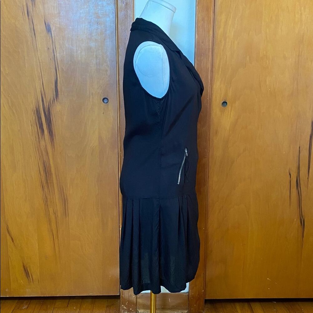 Black Zippered Dress Collar Sleeveless P2P 18.5” Length 34” Punk Rock Moto Alt - Picture 4 of 9